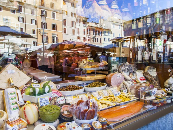 Rome Itália Março 2017 Produtos Agrícolas Italianos Apetitosos Uma Vitrine — Fotografia de Stock