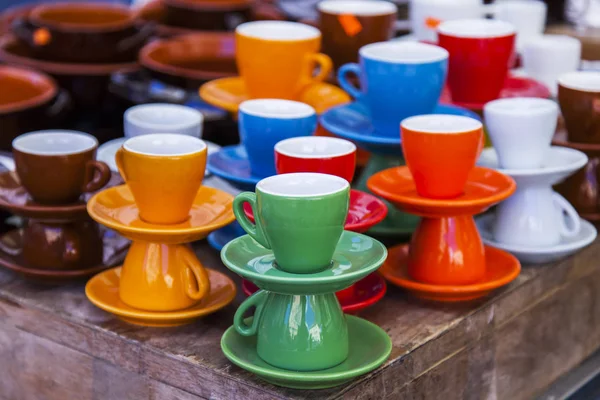 Roma Italia Marzo 2017 Tazas Café Cerámica Multicolor Mostrador Tienda — Foto de Stock