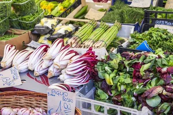 Rome Itália Março 2017 Vários Legumes Frutas São Colocados Balcões — Fotografia de Stock