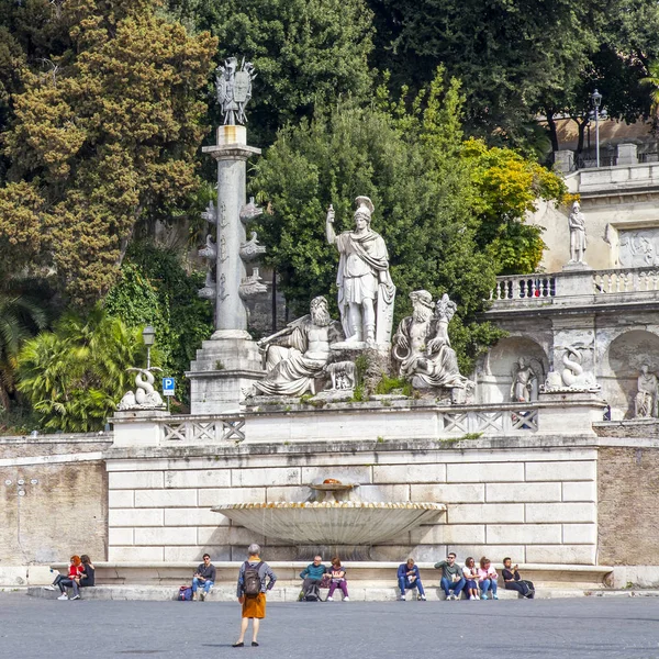 Rome Itália Março 2017 Fonte Piazza Del Popolo Square — Fotografia de Stock