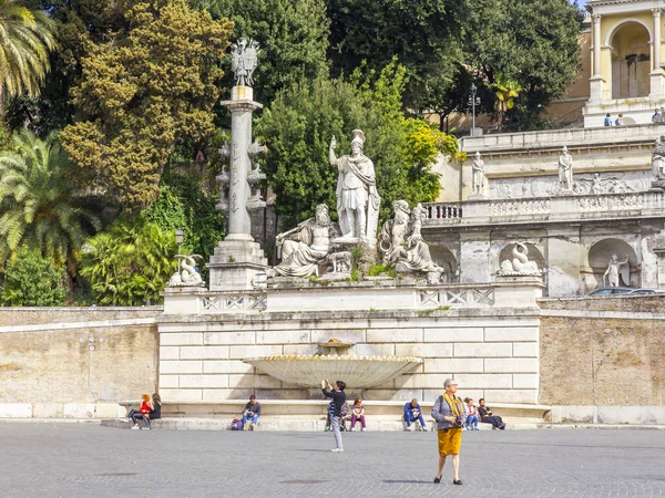 Rome Italië Maart 2017 Fontein Aan Piazza Del Popolo Plein — Stockfoto