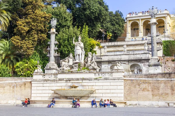 Rome Italië Maart 2017 Fontein Aan Piazza Del Popolo Plein — Stockfoto