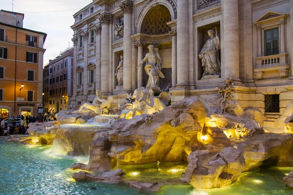 Rome Italy March 2017 Well Known Trevi Fountain Evening Lighting — Stock Photo, Image