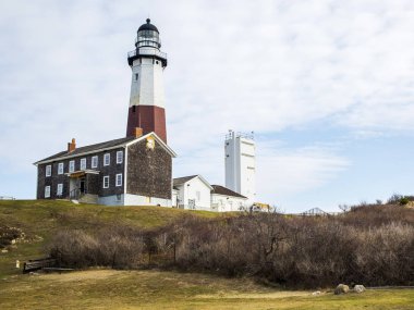 Montauk, ABD, üzerinde 30 Eylül 2017. Deniz feneri pitoresk işaret karaya