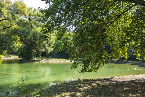 Munique Alemanha Agosto 2018 Jardim Inglês Parques Cidade Belo Fluxo — Fotografia de Stock