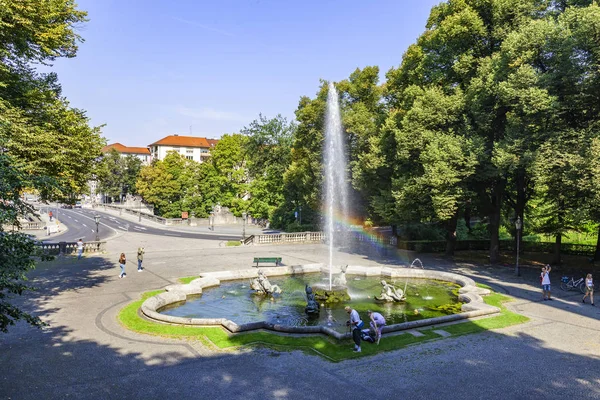 Monaco Baviera Germania Agosto 2018 Bella Fontana Decora Piazza Della — Foto Stock