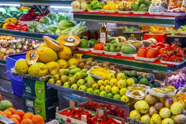Las-Palmas de Gran Canaria, Spain, on January 6, 2018. Trade in fresh vegetables and fruit in the historical farmer Mercado de Vegueta market clipart