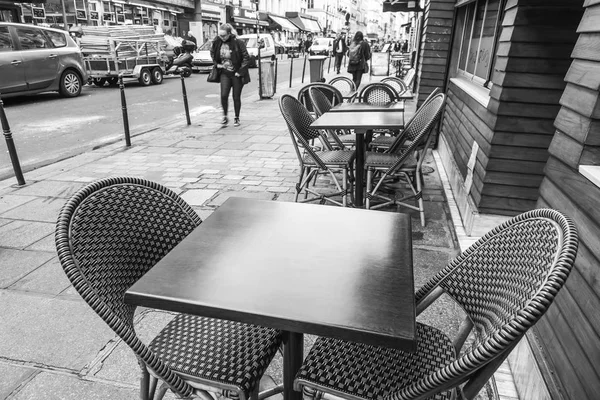 Parigi Francia Ottobre 2018 Tipica Strada Parigina Mattino Tavoli Caffè — Foto Stock