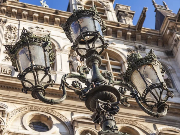 Paříž Francie Října 2018 Krásné Starobylé Lampa Pozadí Pařížské Radnice — Stock fotografie