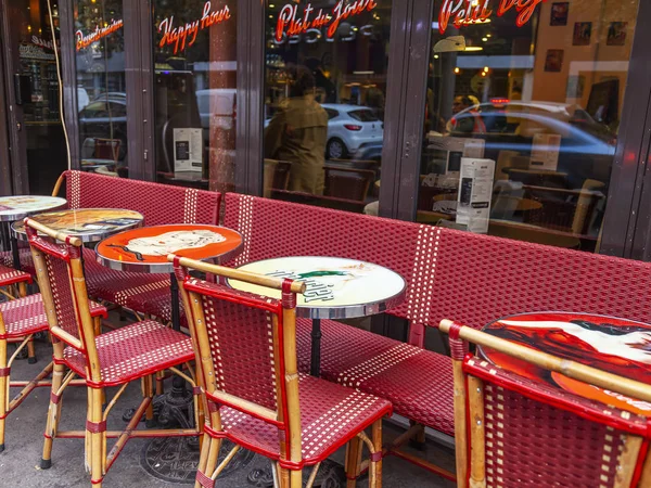 Paris France October 2018 Typical Parisian Street Morning Tables Cafe — Stock Photo, Image