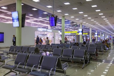 Moskova, Rusya, üzerinde 23 Ekim 2018. Sheremetyevo Uluslararası Havaalanı terminal F gidiş salonu iç