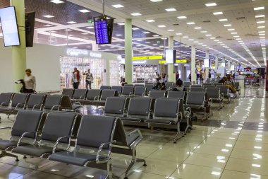 Moskova, Rusya, üzerinde 23 Ekim 2018. Sheremetyevo Uluslararası Havaalanı terminal F gidiş salonu iç