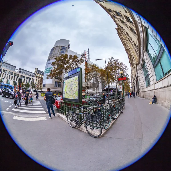 Paříž Francie Října 2018 Pohled Městskou Typický Design Vchodu Metra — Stock fotografie