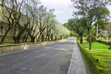 Roma, İtalya, 7 Mart 2017. pitoresk caddenin Vatikan bahçeleri