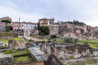 Roma, İtalya, 7 Mart 2017. Antik yapıların kalıntıları. Forum Romanum: