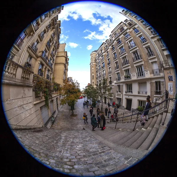 Paryż Francja Października 2018 Ulica Widok Malowniczej Ulicy Drabiny Stoku — Zdjęcie stockowe