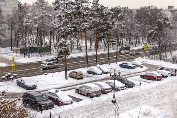 Pushkino Russia December 2018 View Window City Street Parking Winter — Stock Photo, Image