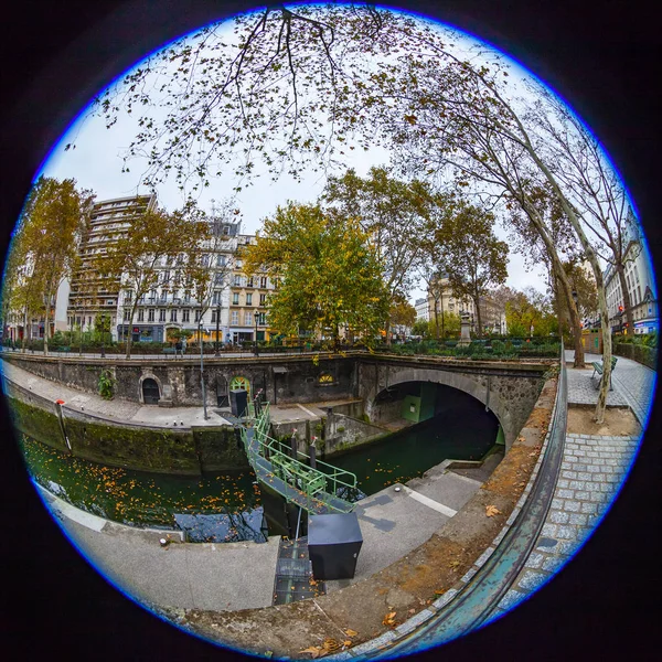 Paříž Francie Října 2018 Městská Pohled Pošmourné Podzimní Ráno Kanál — Stock fotografie