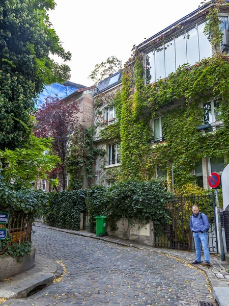Parijs Frankrijk Oktober 2018 Stad Landschap Een Cottage Gevel Tweeling — Stockfoto