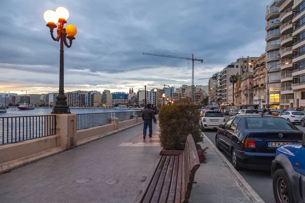 Sliema Malta Den Januari 2019 Kvällen Utsikt Över Den Pittoreska — Stockfoto