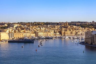 Valletta, Malta, üzerinde 8 Ocak 2019. Anket platformu bir görünümden pitoresk Körfez ve üç şehirler