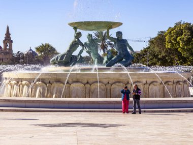 Valletta, Malta, üzerinde 8 Ocak 2019. Pitoresk Çeşme Triton 