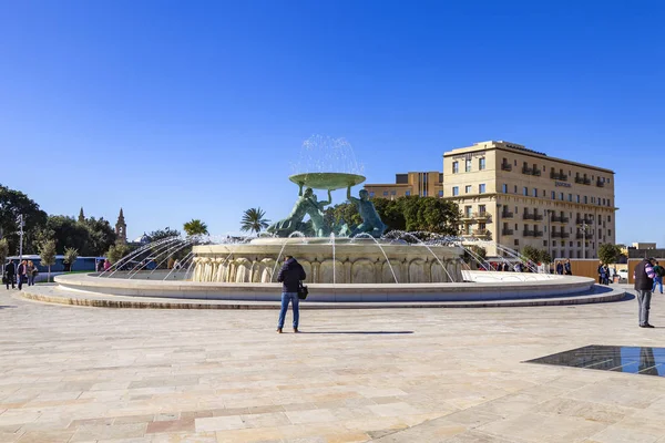 Valletta Malta Ledna 2019 Malebné Kašny Triton — Stock fotografie