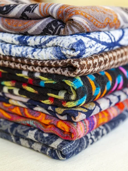 Scarves Various Colors Stacked Counter — Stock Photo, Image