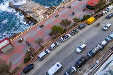 Sliema, Malta, 5 Ocak 2019 tarihinde. Bay pitoresk dolgu üzerinde üstten görünüm güneş sabah yaktı..