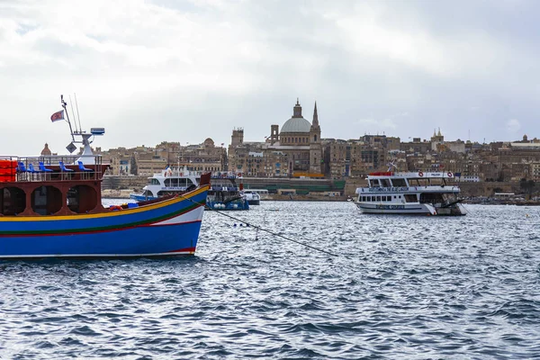 Valletta Malta Stycznia 2019 Tradycyjne Panoramiczny Widok Miasto Morza Zwiedzanie — Zdjęcie stockowe