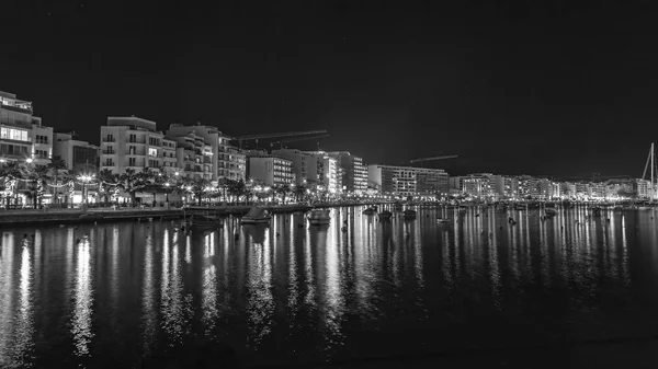 Sliema Malta January 2019 Night Look Picturesque Embankment Bay Lit — Stock Photo, Image