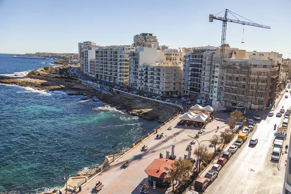 Sliema Malta Januar 2019 Toppsikten Den Pittoreske Bredden Bukten Opplyst – stockfoto