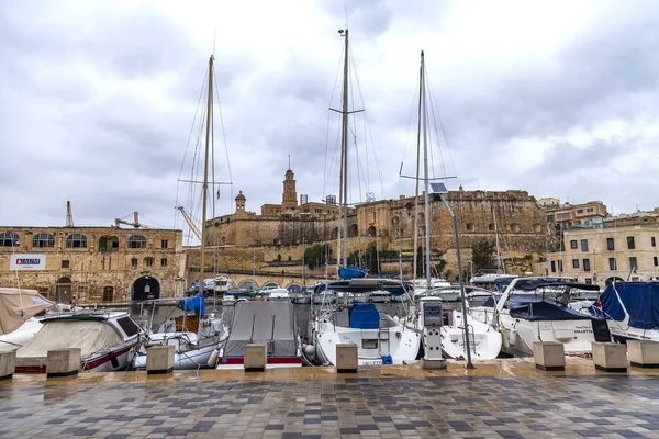 Valletta Malta January 2019 Various Ships Yachts Moored Grand Harbor — Stock Photo, Image