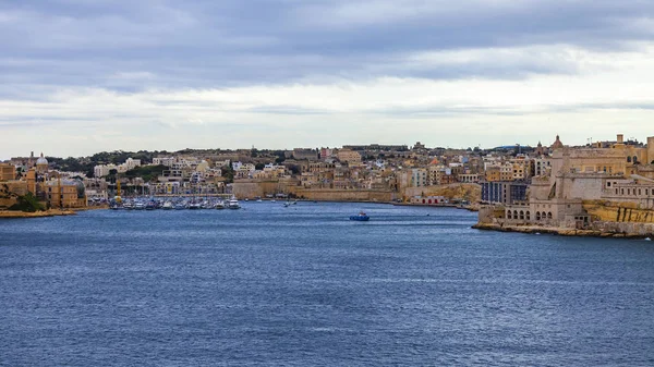 Valletta Málta Január 2019 Nézet Felmérés Platform Festői Öböl Három — Stock Fotó