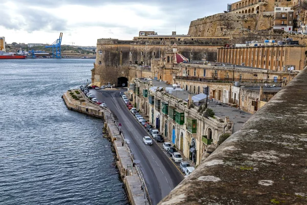 Valletta Malta Ledna 2019 Malebné Ulice Břehu Perského Zálivu Fasády — Stock fotografie