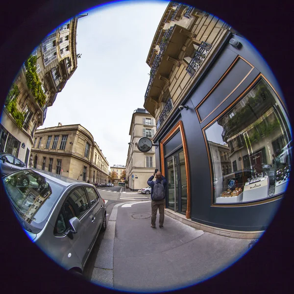 Paris France October 2018 Typical City Street Historical Building Fish — Stock Photo, Image