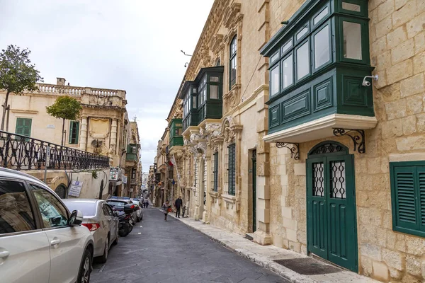 Valletta Malta Janeiro 2019 Vista Urbana Pessoas Vão Longo Movimentada — Fotografia de Stock