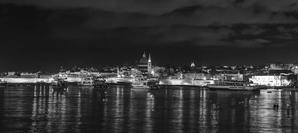 Sliema Malta Gennaio 2019 Guardi Notte Pittoresco Argine Della Baia — Foto Stock