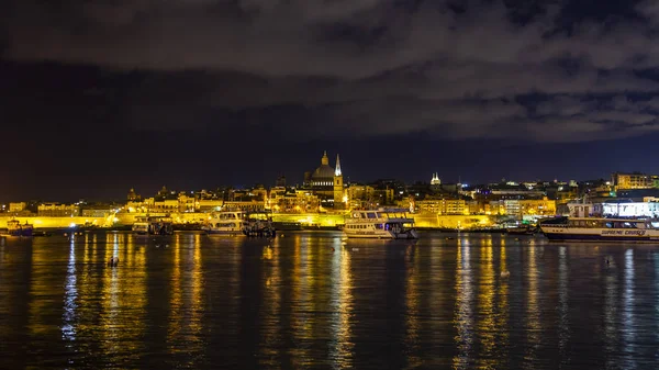 Sliema Malta Gennaio 2019 Guardi Notte Pittoresco Argine Della Baia — Foto Stock