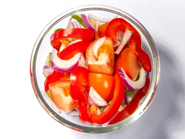Tasty Fresh Vegetables Salad Transparent Bowl — Stock Photo, Image