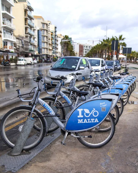 Gzira Μάλτα Στις Ιανουαρίου 2019 Κέντρο Ενοικίασης Ποδηλάτων Για Ανάχωμα — Φωτογραφία Αρχείου