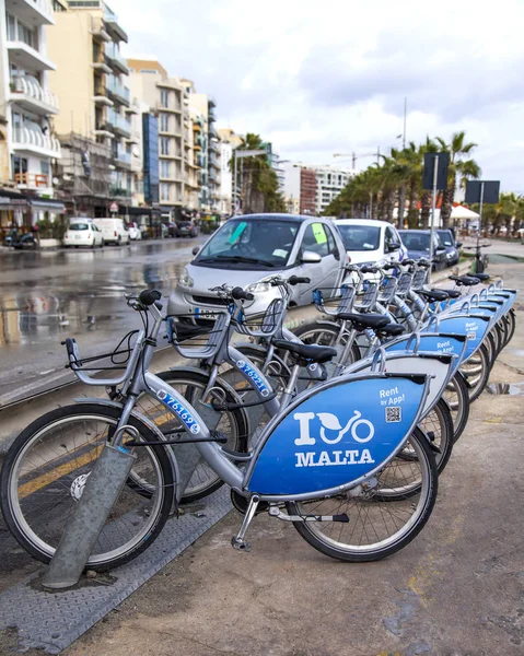 Gzira Malta Enero 2019 Alquiler Centro Bicicletas Terraplén —  Fotos de Stock