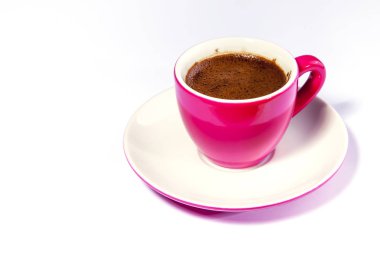 Bir parlak pembe porselen fincan espresso kahve 
