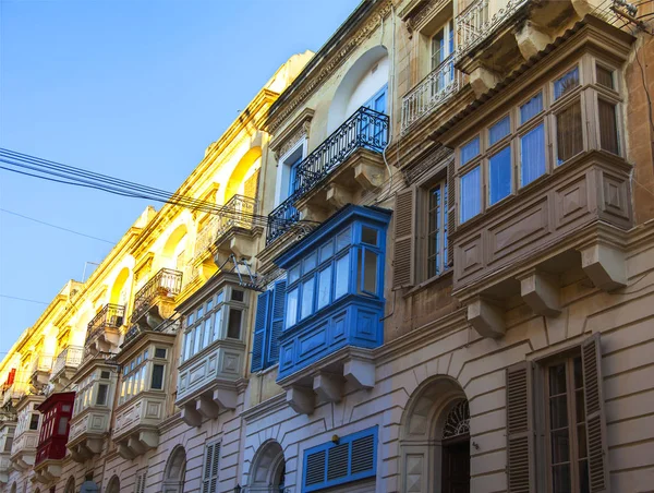 Sliema Malta January 2019 Fragment Facade Traditional House Characteristic Detail — Stock Photo, Image