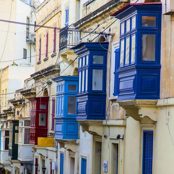 Sliema Malta Janeiro 2019 Fragmento Uma Fachada Uma Casa Tradicional — Fotografia de Stock