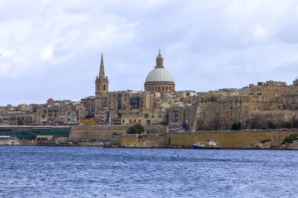 Valletta Málta Január 2019 Egy Hagyományos Panorámás Kilátás Nyílik Városra — Stock Fotó