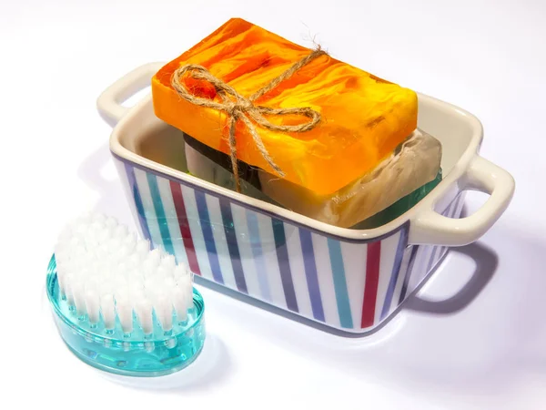 Ręcznie Robione Mydło Naturalne Złuszczanie Pędzla — Zdjęcie stockowe