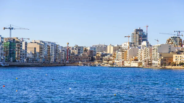 San Giljan Malta Januar 2019 Utsikt Den Pittoreske Bukten Spinola – stockfoto