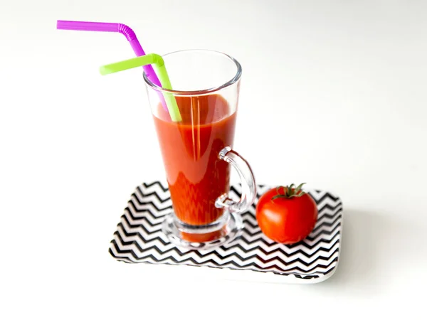 Jus Tomate Dans Verre Transparent — Photo