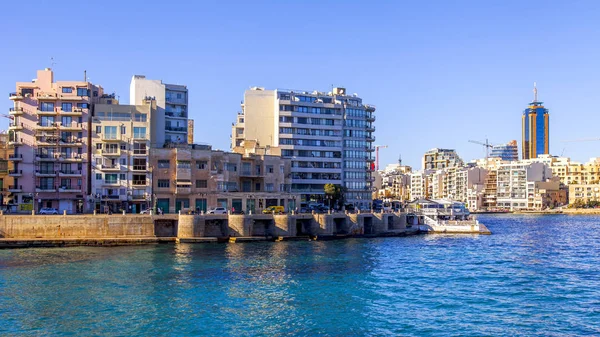 San Giljan Malta Enero 2019 Vista Pintoresca Bahía Spinola Hermoso — Foto de Stock
